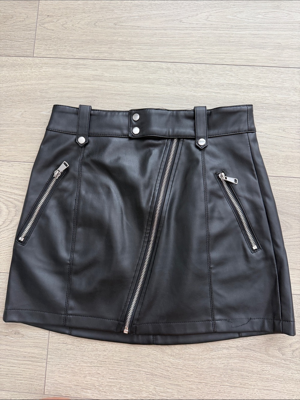 Zara Black Faux Leather Mini Skirt with Asymmetric Zipper